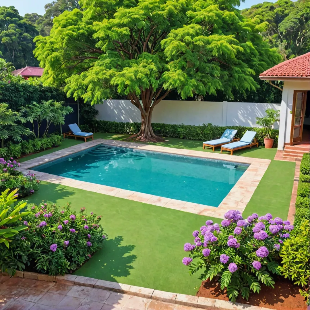 ush greenery, red soil, sustainable living, outdoor spaces, swimming pool, badminton court, clubhouse, Jacaranda Mimosafolia, Tree-Mimusops Elengi, Albizia Lebbeck, Lagerstroemia Speciosa, Purple Flowers, peaceful atmosphere, green community