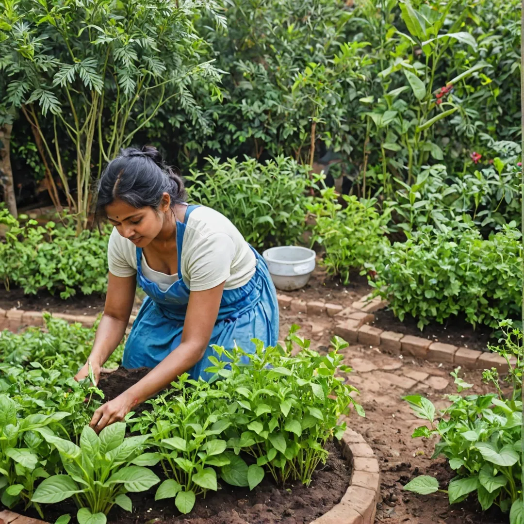 ibrant community members tending to herb garden, watercolor painting style, Bangalore East, sustainable living, organic produce, healthy lifestyle, green thumbs, collaborative effort, nature-infused urban setting