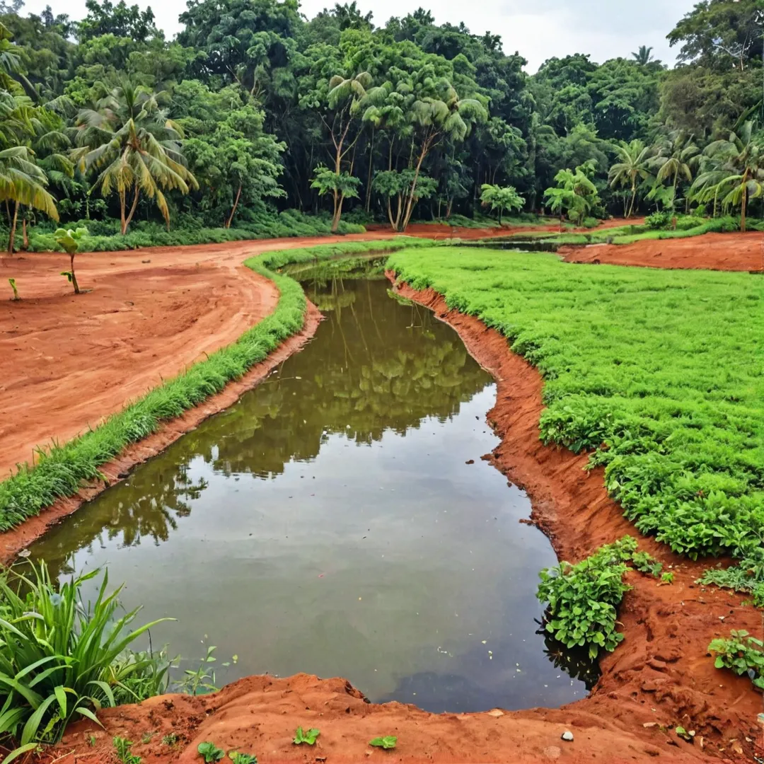 ast open space, lush greenery, rainwater harvesting pits, red soil, sustainable living, Kacharakanahalli lake, Rajakaluve canals, Bangalore East, aesthetically pleasing environment.