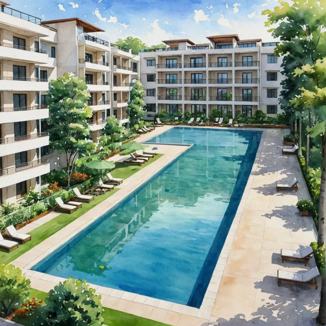 odern, luxurious, residential, buildings, greenery, nature, open spaces, technology, innovation, community, relaxation, tranquility, swimming pool, badminton courts, clubhouse