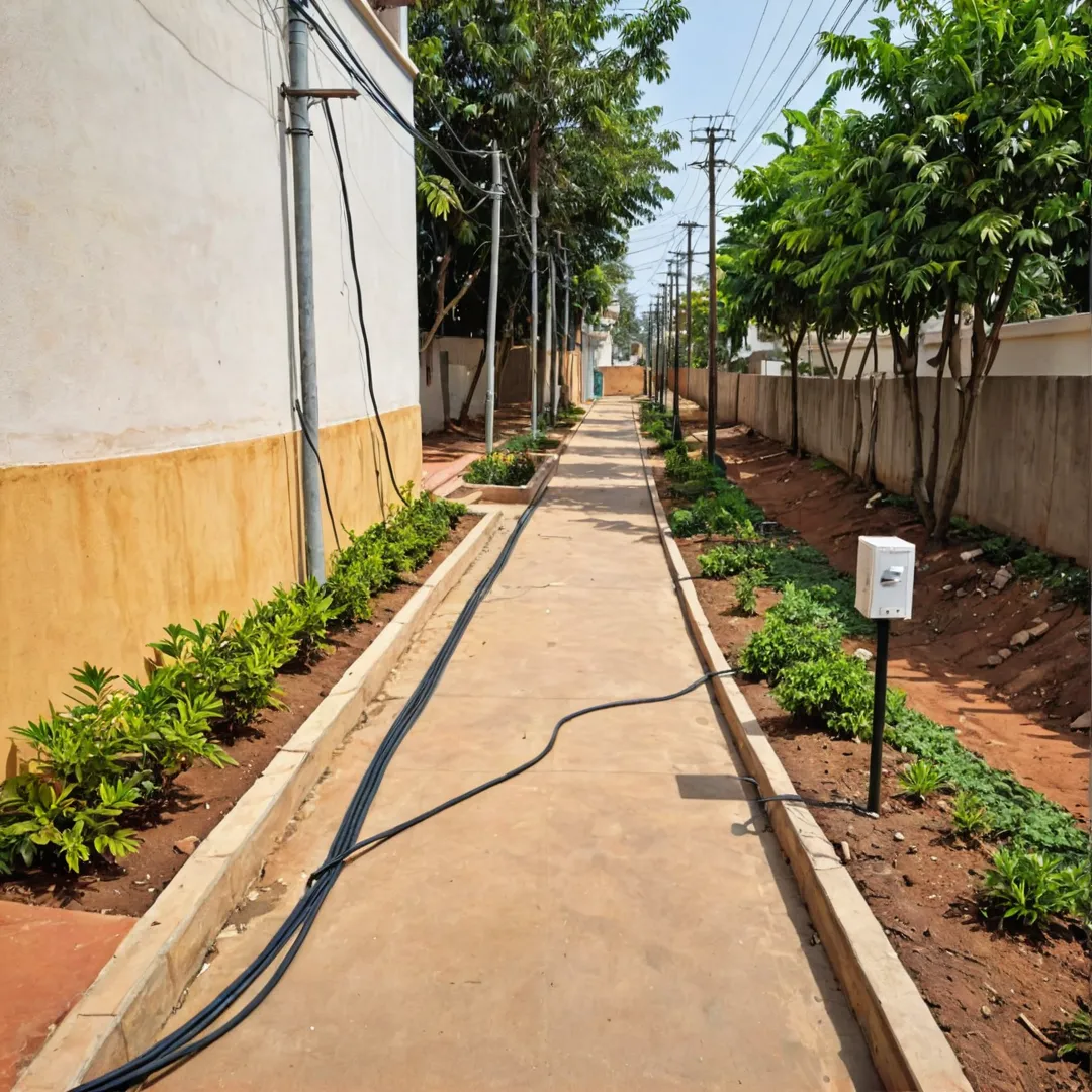 nderground cable wiring system, Alita, Bangalore East, residential project, sustainable, innovative design, clutter-free environment, visually appealing landscape, street lighting, ambiance, overhead power lines, electrical outlets, eco-friendly, carbon footprint reduction.