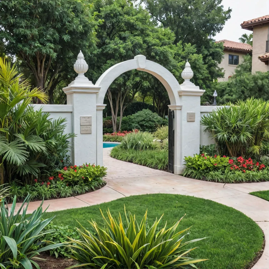 hoto of sculpture garden, gated community, residents, artwork, greenery, serenity, elegance, outdoor space