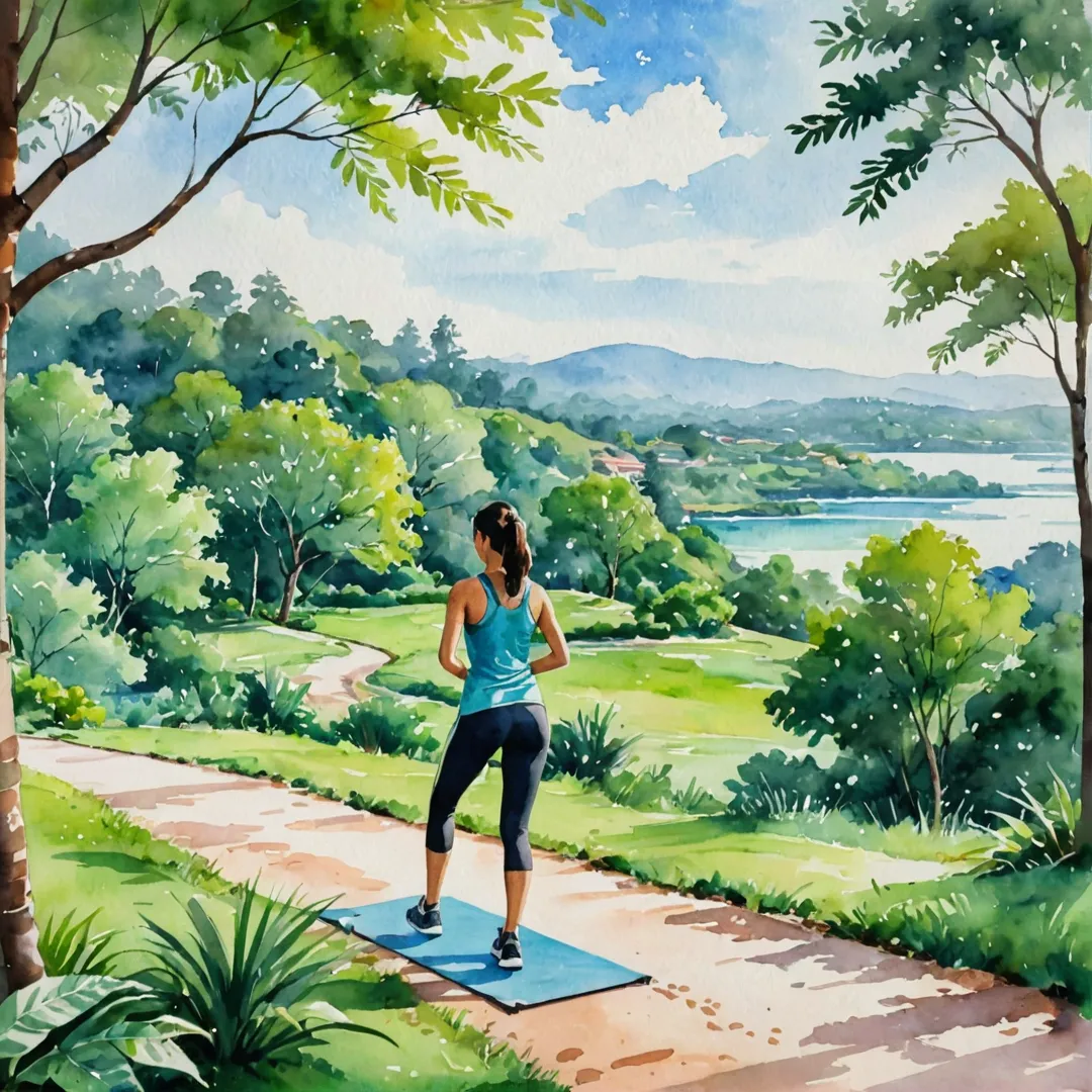 erson exercising outdoors in a lush green environment, enjoying the fresh air and scenic views while maintaining an active lifestyle around Alita.