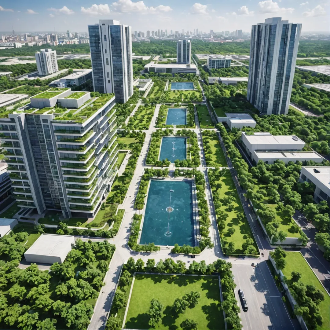 igh-quality render of a modern software park with greenery, open spaces, and multiple high-rise buildings. The image should showcase the connectivity, amenities, and community aspects mentioned in the article. The location near Alita and other commercial hubs should be depicted as well.