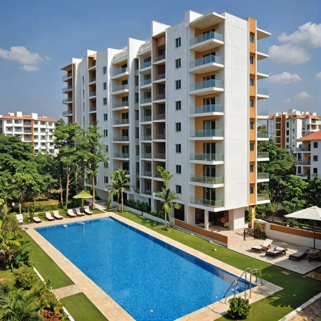 igh-resolution photo of Alita, Bangalore East, showcasing its unique blend of style and sophistication, with peaceful open areas and state-of-the-art amenities. The image captures the thoughtfully designed landscape integrating natural beauty and essential facilities in a vibrant community setting.