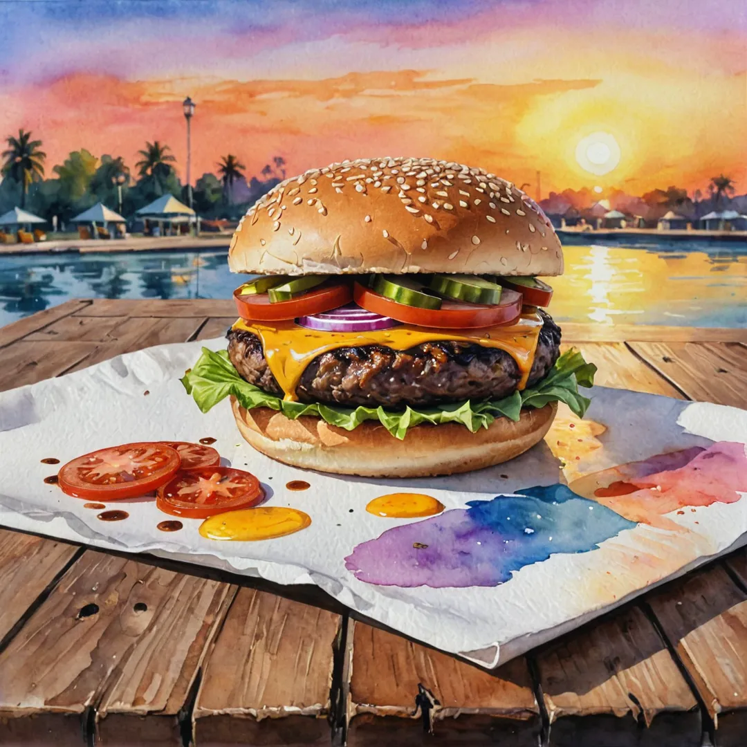 urger on a table, high detailed, sunset