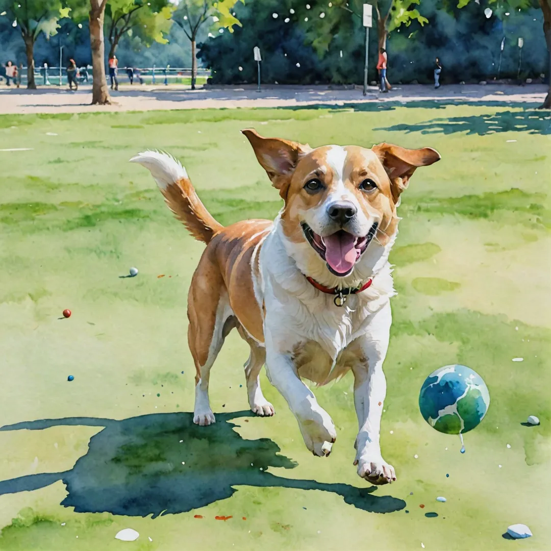 og playing with ball in watercolor park