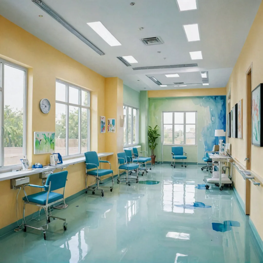 rompt: Healthcare facility, doctor, nurse, medical equipment, interior design, modern, clean, calming colors, professional environment