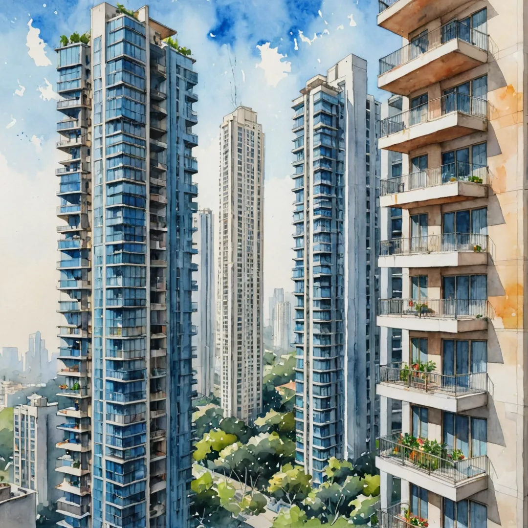 odern architecture, balcony view, urban living, skyscrapers, infrastructure accessibility.