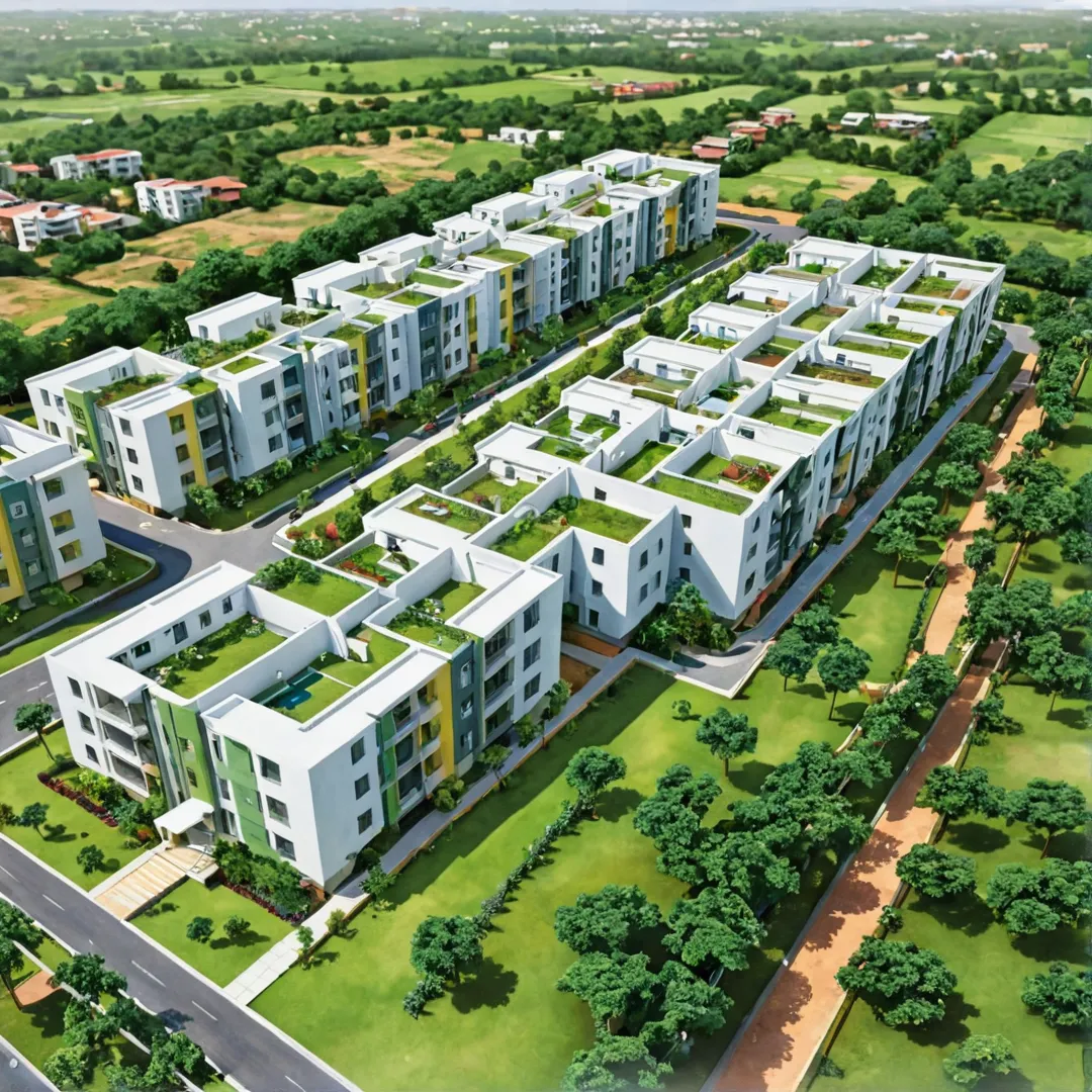 ibrant residential community, sustainable architecture, diverse housing options, green spaces, harmonious design, natural lighting, ventilation, underground wiring, electrical efficiency, stormwater management, water supply network, sanitary system, well-planned layout, Bangalore East, urban living.