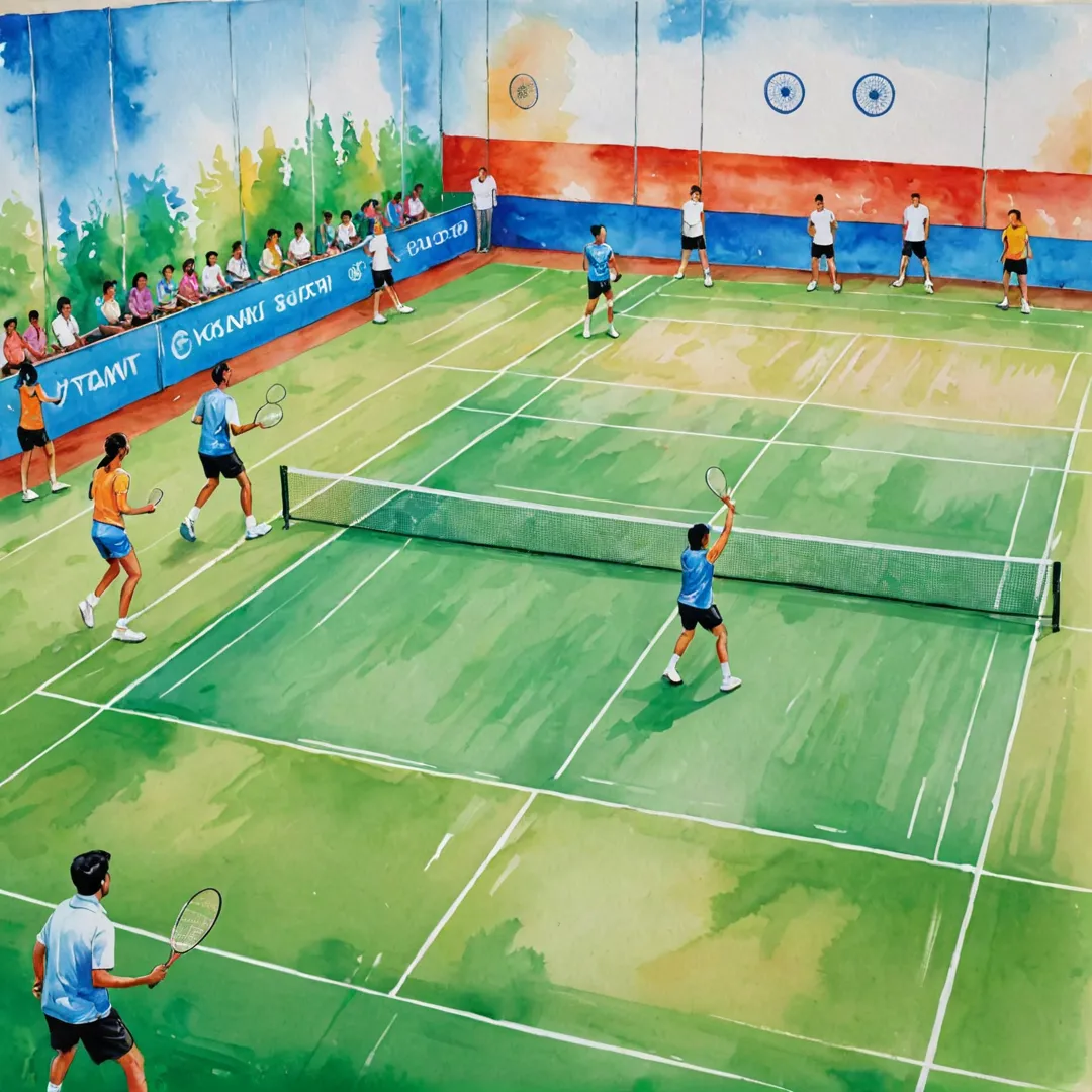 ibrant badminton game in progress, energetic players, state-of-the-art court design, well maintained facility, diverse community members participating, enthusiastic spectators cheering, active lifestyle promotion