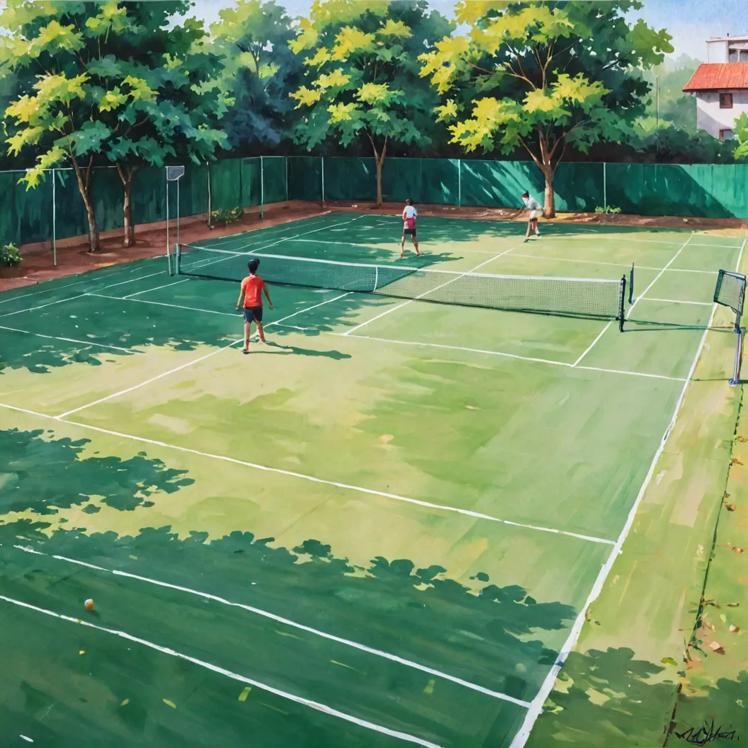 ibrant badminton court, diverse players, social interaction, friendly competition, dynamic community, sports enthusiasts, healthy lifestyle, Bangalore East, active environment, well-maintained facilities, outdoor activities, fitness goals