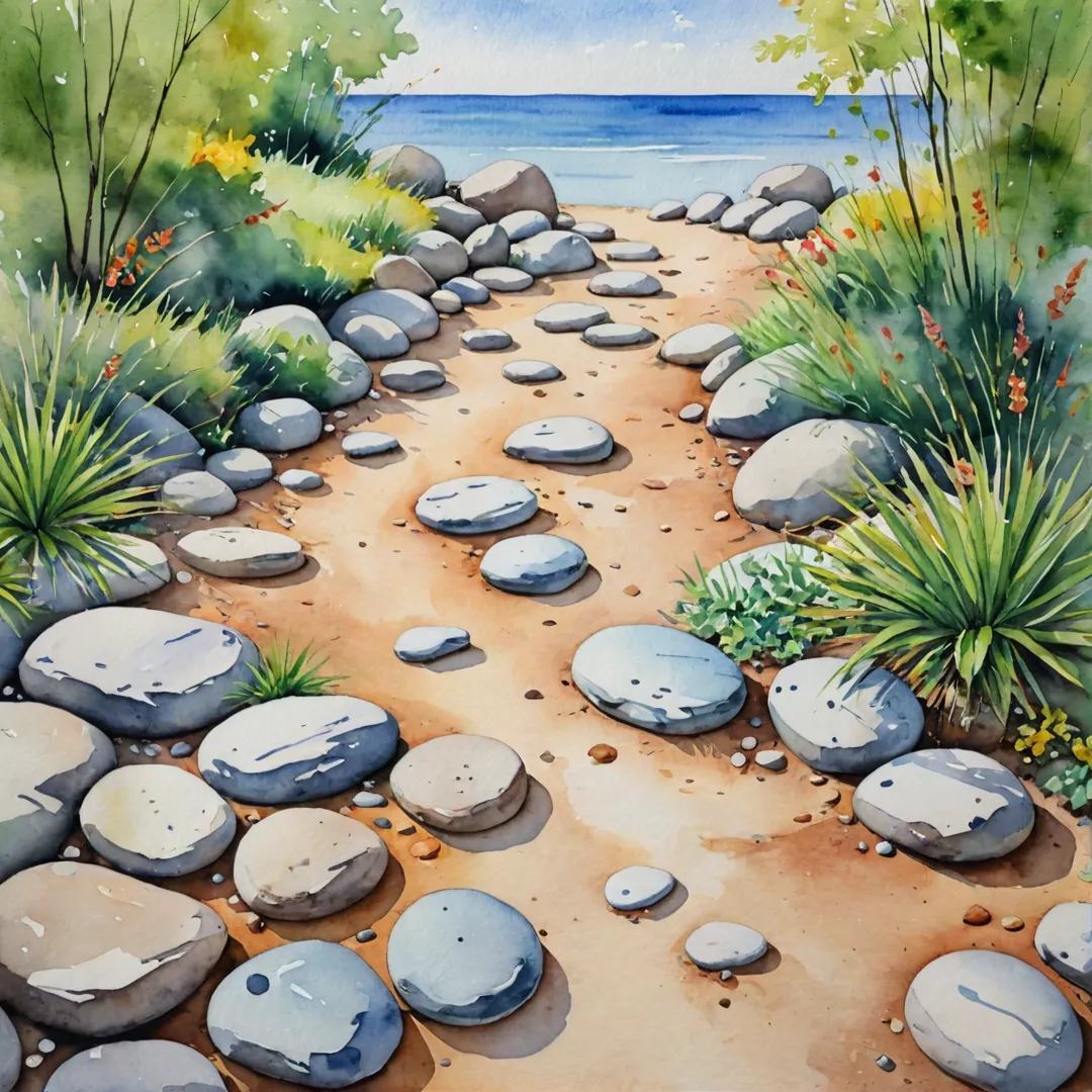 alking path with stones, nature, relaxation, reflexology, pressure points, well-being.