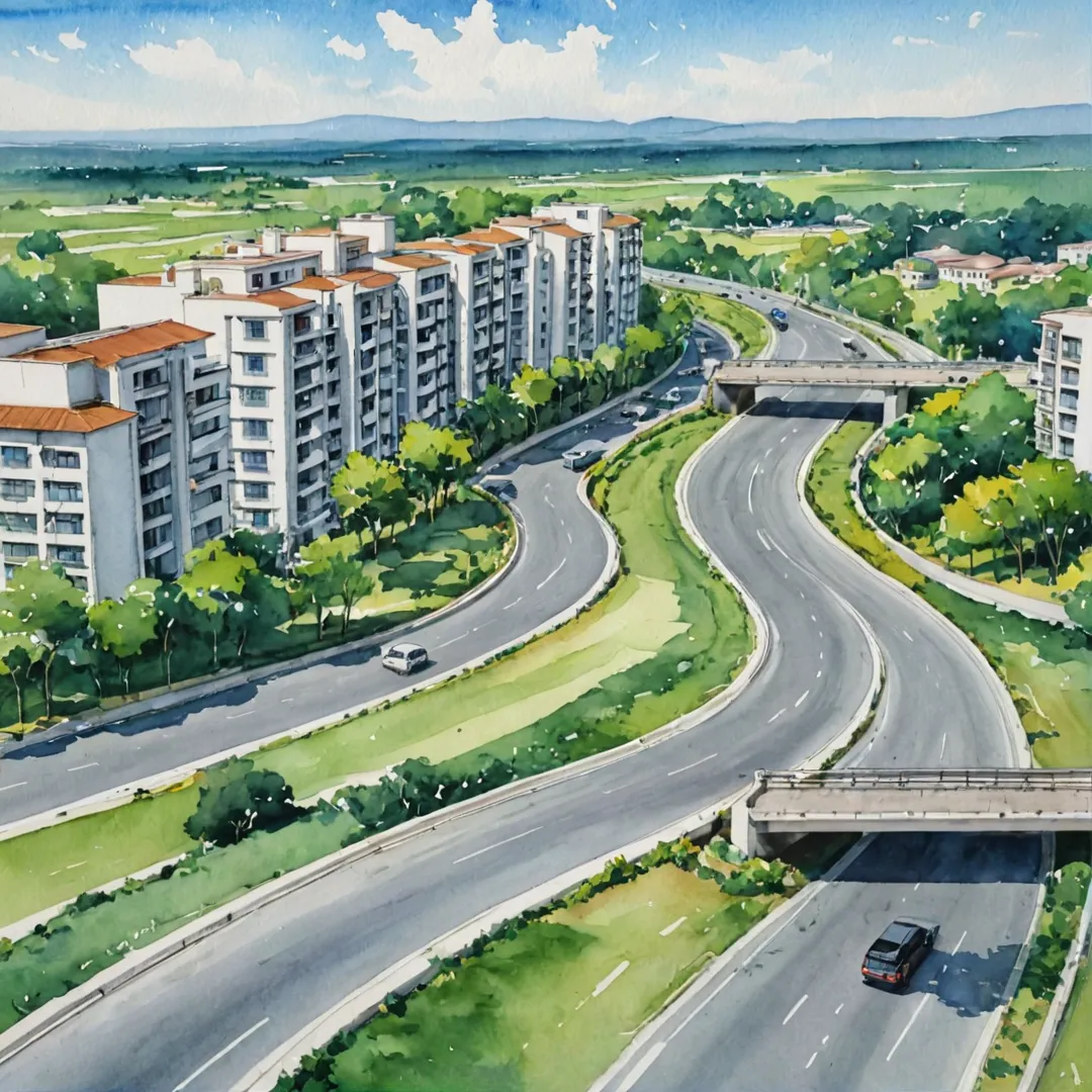 roximity to highway, connecting roads, fast access, commuting, modern residential area, scenic views, convenience, easy living