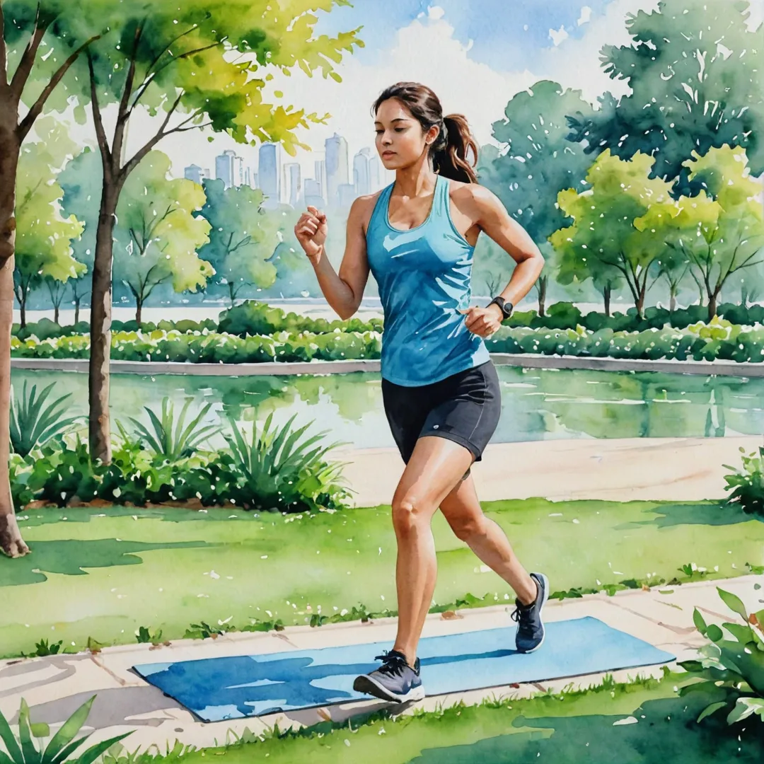 erson exercising in park, outdoor fitness, urban surroundings, greenery, serenity