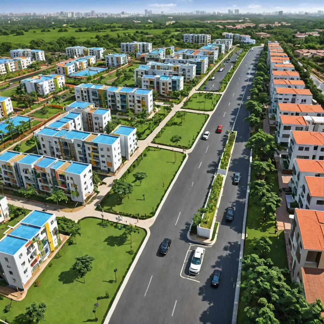 ibrant community, diverse housing types, strategic layout, green spaces, street lighting, underground wiring, stormwater design, sustainable practices, natural beauty integration, purposeful design, affordability, accessibility, mixed-use development, Bangalore East.