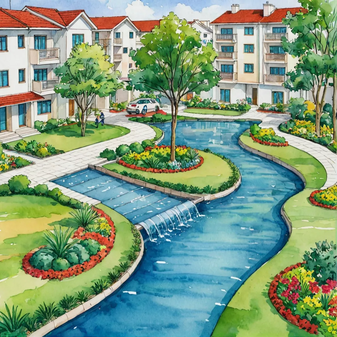 armonious living environment, diverse housing preferences, strategic plot orientation, aesthetically pleasing parks, recreational areas, green spaces integration, safe and efficient electrical design, stormwater drainage system, underground wiring, sustainable practices.