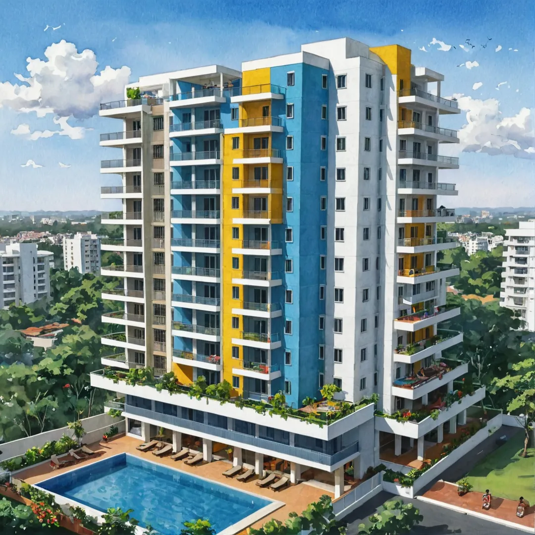 trategic Living: Alita Access to Bangalore Lifelines

Image Prompt: Residential apartment complex, Bangalore cityscape view, vibrant colors, modern architecture, sleek design, balcony, relaxation, technology hub