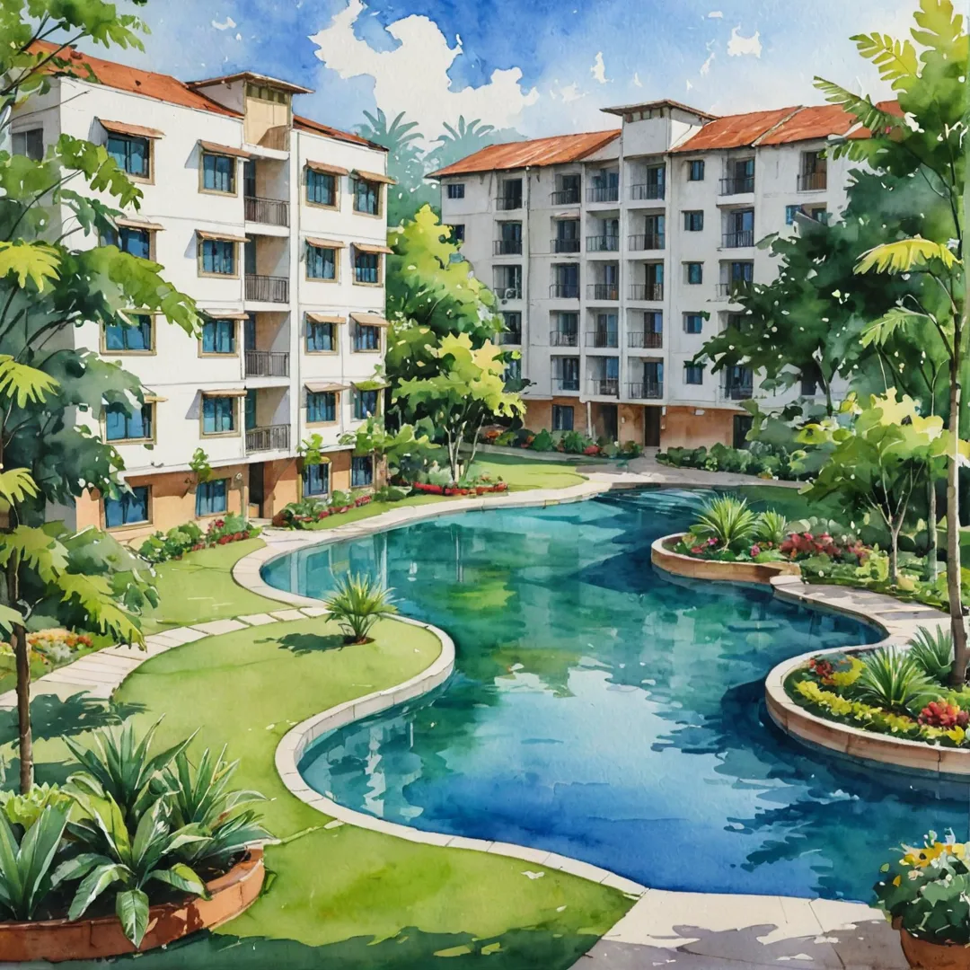 ibrant community, lush greenery, modern amenities, natural beauty, sustainable design, serene landscape, connected living.