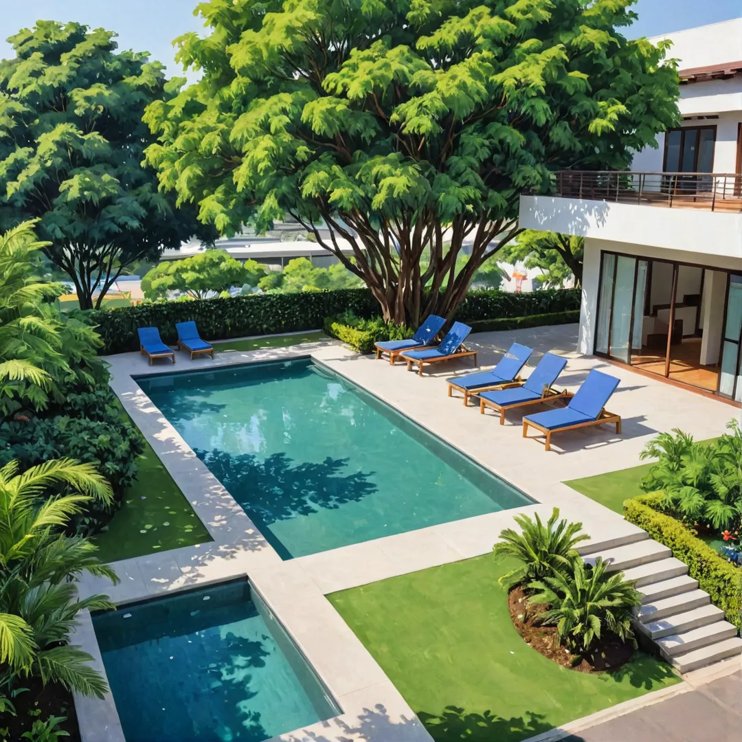 ibrant open-air community, greenery, shared workspace lounge, clubhouse, swimming pool, badminton courts, Semi-Evergreen canopy, Jacaranda Mimosifolia, Tree-Mimusops Elengi, Albizia Lebbeck, Rainwater harvesting system, water table, local water sources.