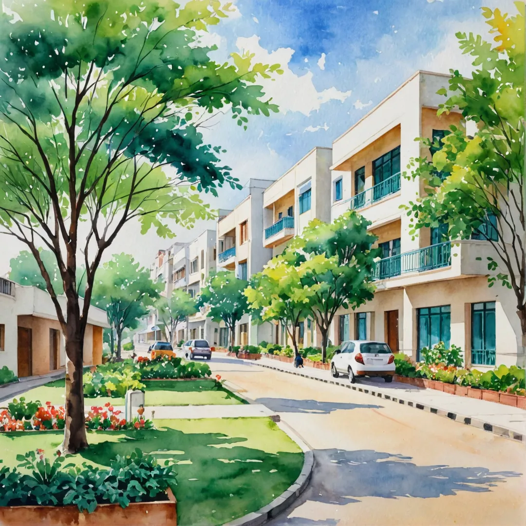 ibrant neighborhood, greenery, schools, educational institutions, children playing, outdoor activities, modern architecture, family-friendly