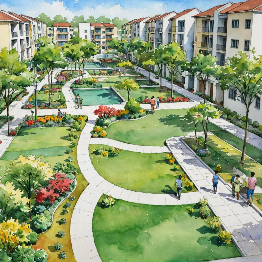 ibrant community, diverse plot sizes, purposeful design, sustainability, accessibility, green spaces, parks, recreational areas, functionality, visual appeal, safety, efficiency, aesthetics, clutter-free environment, well-planned distribution network, rainwater harvesting systems, pedestrian safety, connectivity.