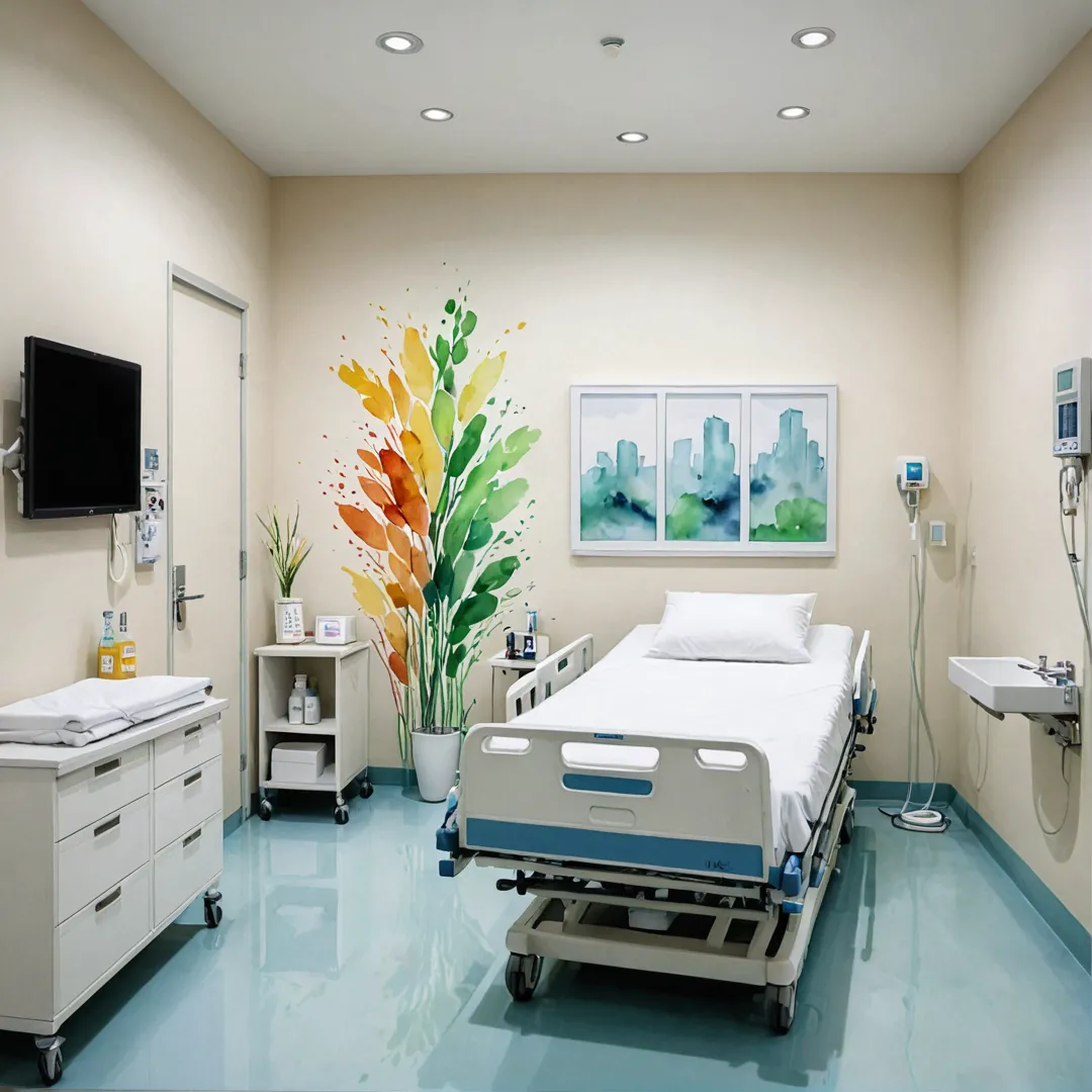 odern hospital room, advanced technology, sleek design, patient comfort, medical professionals