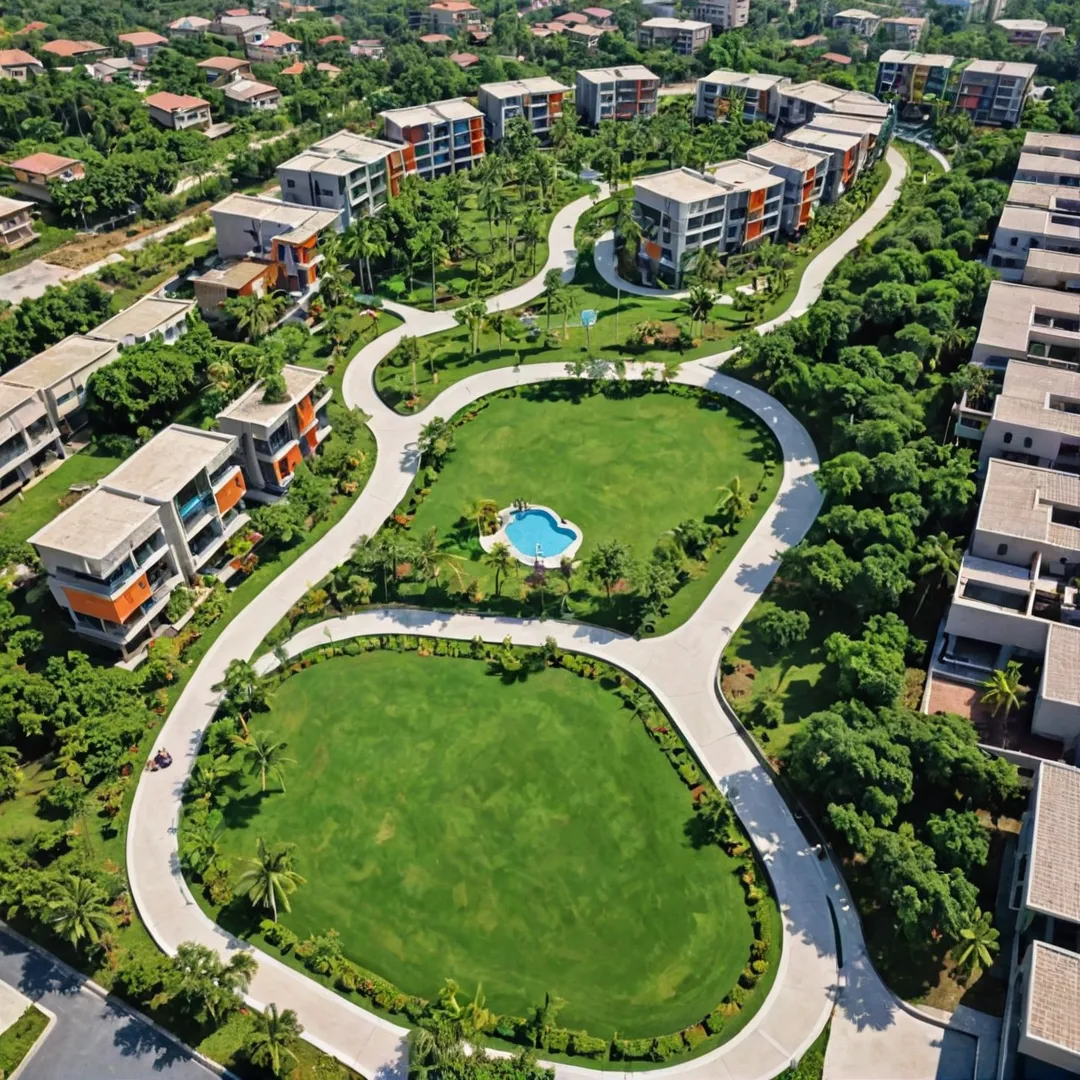 iverse housing options in Alita neighborhood. Vibrant community with various plot sizes and orientations. Lush green spaces designed to create harmony between nature and residential area. Underground wiring, outlets, drains, rain gardens, permeable surfaces, sustainable water practices, traffic-calmed roads, footpaths, community center, play areas, sports facilities, seating areas.