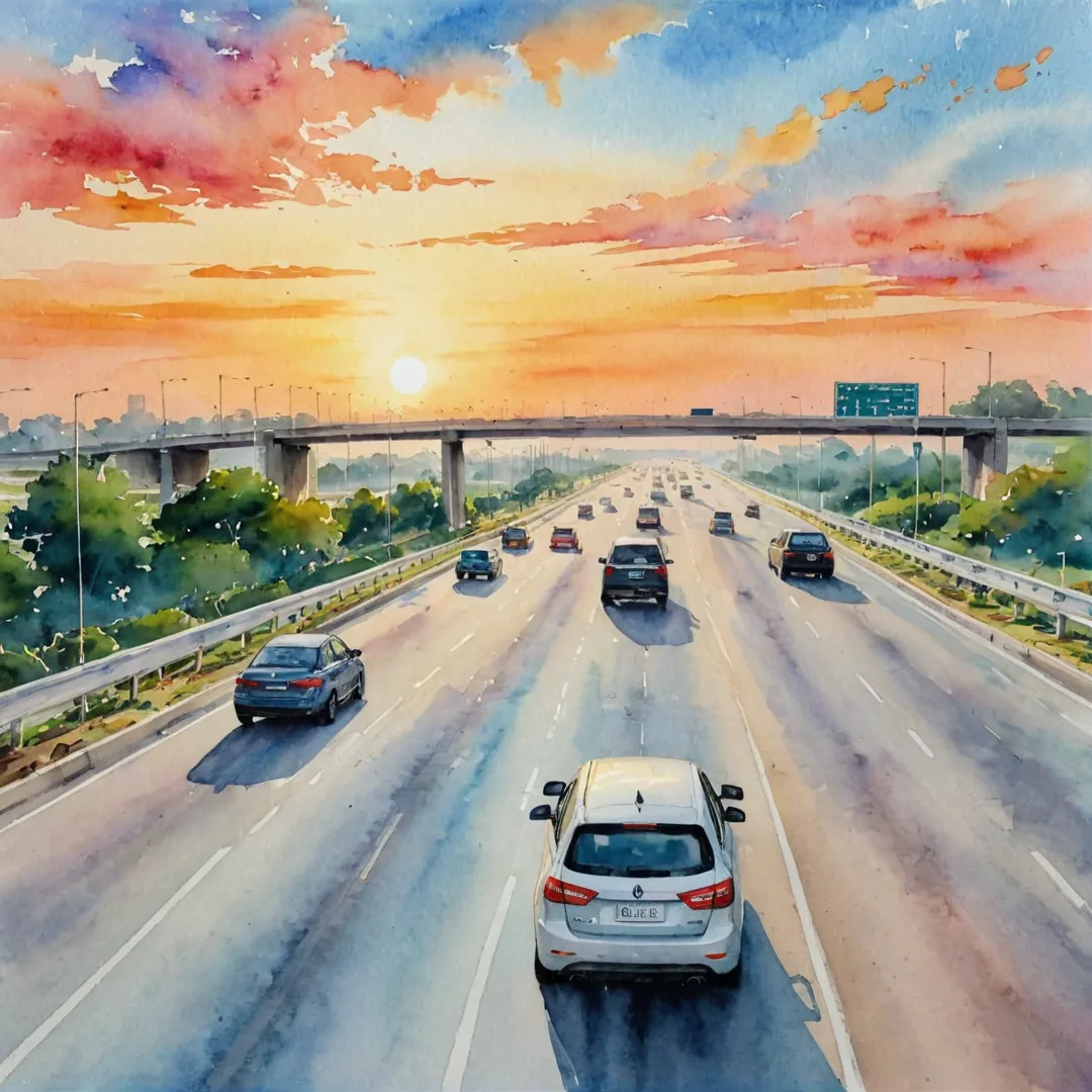 riving through expressway, beautiful sunset, seamless connectivity, prime location, luxurious living