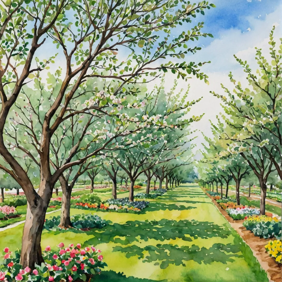 eighborhood orchard, fruit trees, blossoming flowers, fresh produce, community spirit, nature's bounty, family outing, gardening, idyllic setting, tranquility, harvest, bonding experience