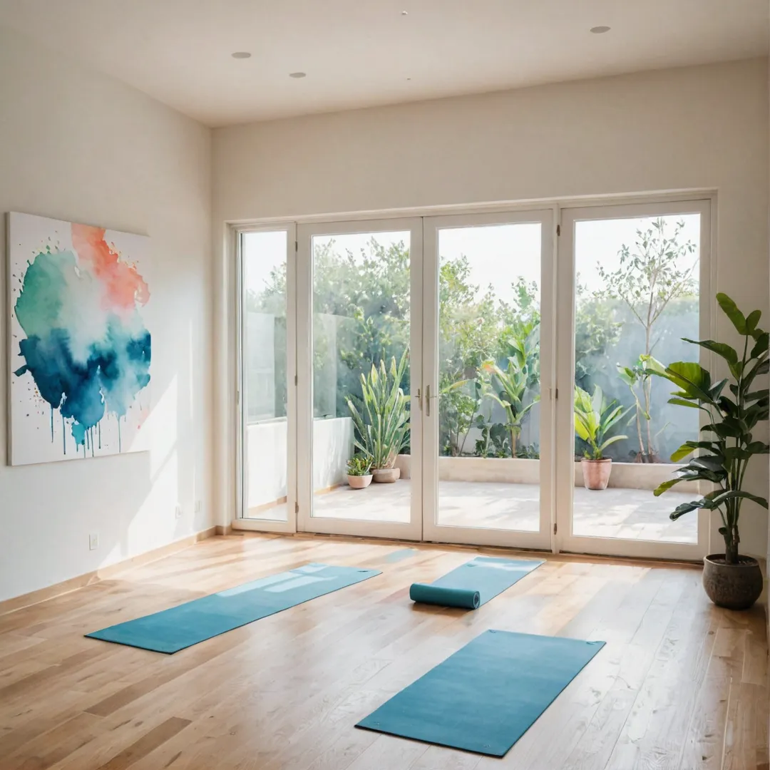 oga studio, indoor, modern, minimalist, natural light, serene