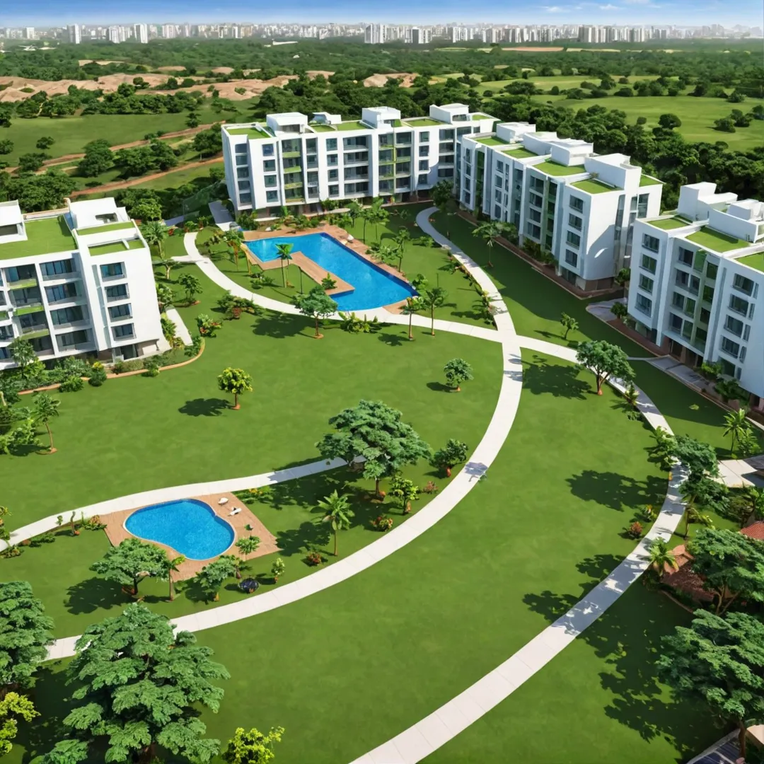 ush green landscape, serene environment, villa plots, luxurious apartments, community living, open spaces, sustainable design, modern architecture, natural light, expansive views, amenity-rich, shared workspace, collaborative area, IT hub, metro connectivity, East Bangalore.